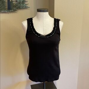 Ann Taylor Black Beaded Neck Cotton Top